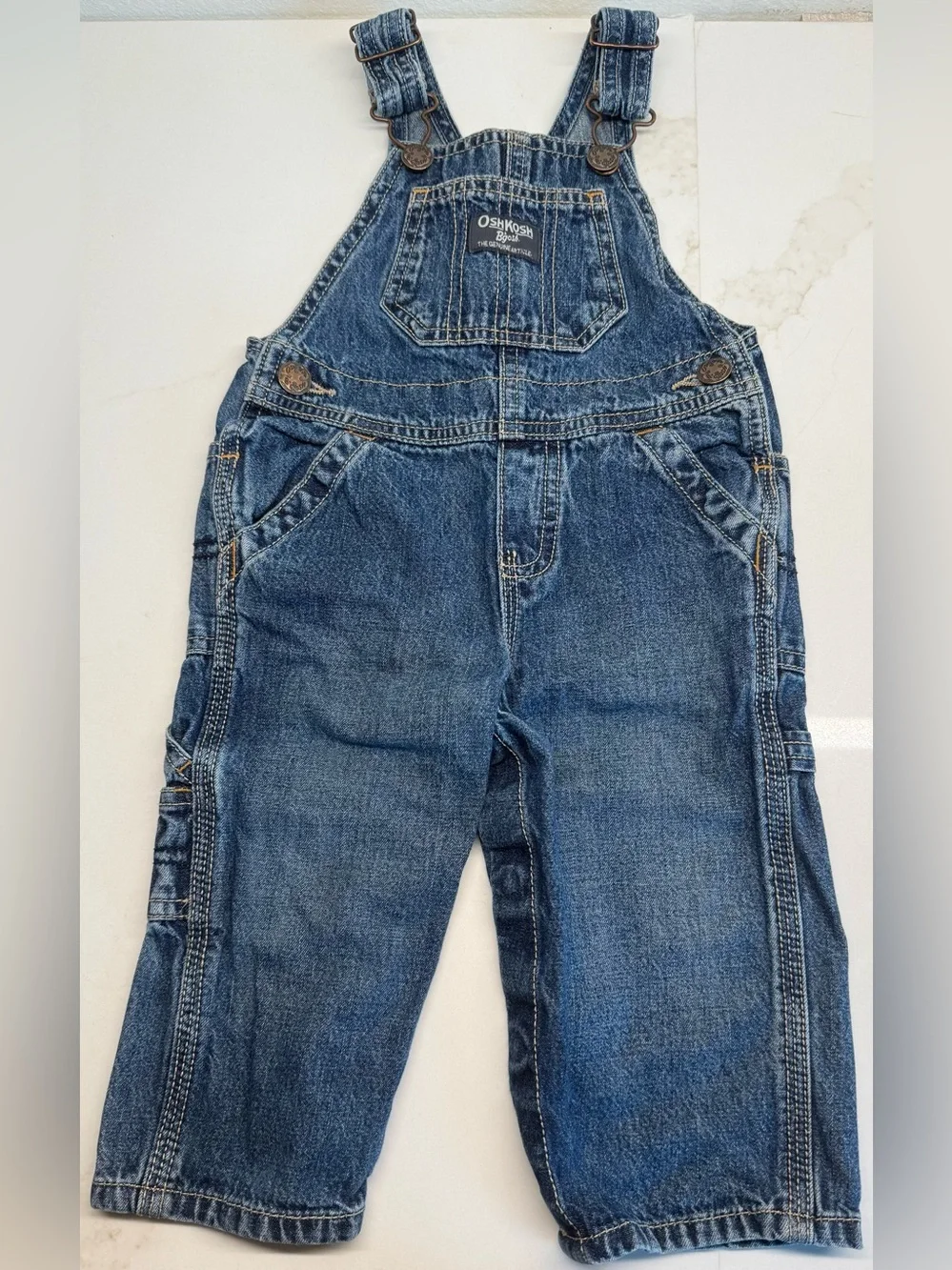 OshKosh 12M Denim Overalls & Genuine Kids Button Shirt Outfit Set